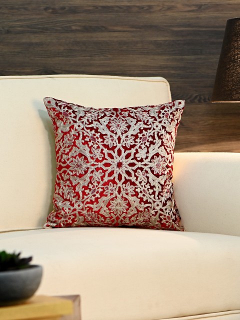 

Pure Home and Living Red & Gold-Coloured Printed Square Single Cushion Cover