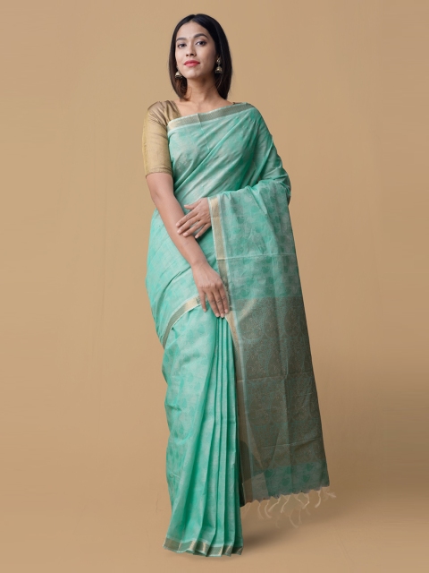 

Unnati Silks Sea Green Handloom Woven Design Pure Cotton Saree