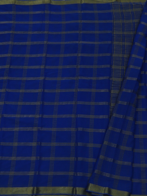 

Pothys Blue Checked Poly Georgette Saree