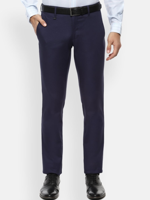 

Van Heusen Men Navy Blue Slim Fit Solid Formal Trousers