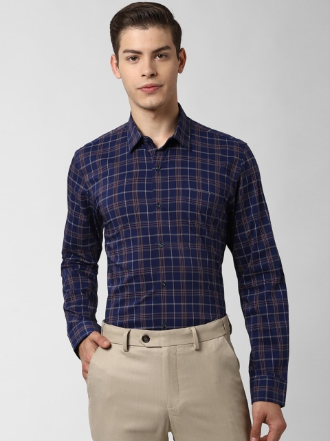

Peter England Men Navy Blue Slim Fit Checked Formal Shirt