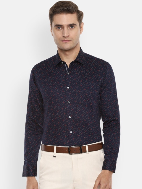Van Heusen Men Navy Blue & Red Slim Fit Printed Formal Shirt