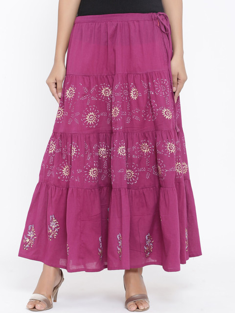 

RANGMAYEE Women Purple & Gold-Toned Printed Maxi Flared Skirt