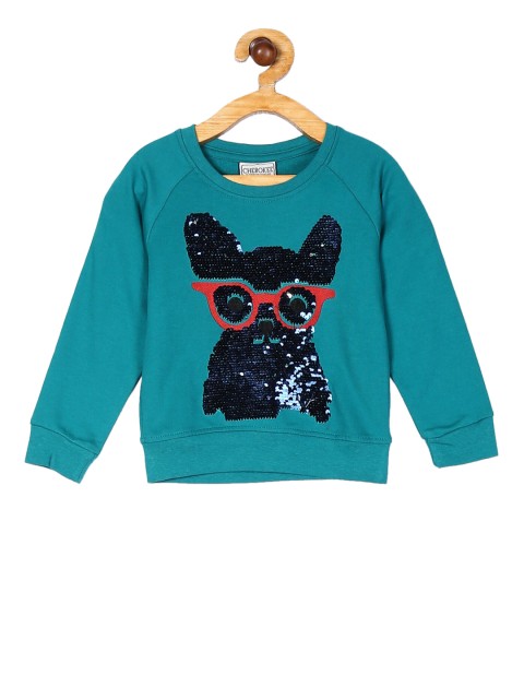 

Cherokee Girls Teal Self Design Sweatshirt