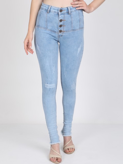 

BROADSTAR Women Blue Super Skinny Fit High-Rise Low Distress Jeans