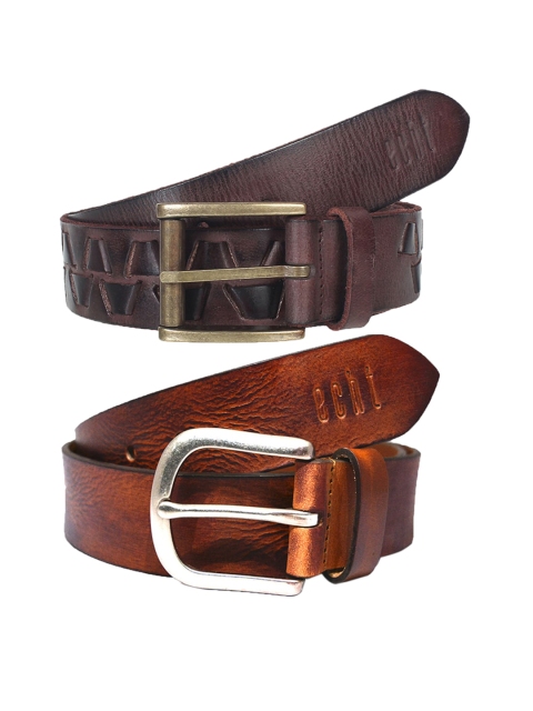 

echt Men Pack Of 2 Textured Genuine Leather Belts, Maroon