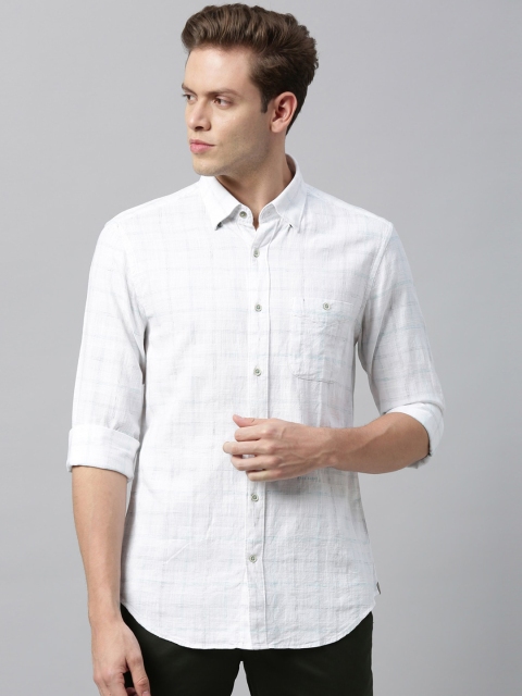 

RARE RABBIT Men White Tailored Fit Checked Casual Shirt