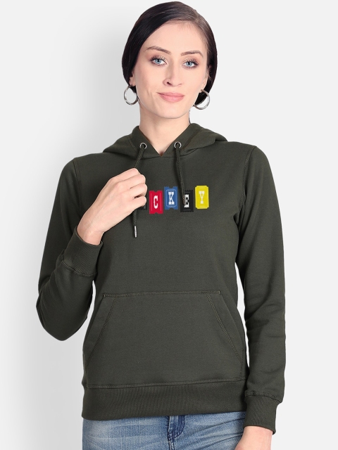 

Free Authority Women Olive Green Mickey Printed Hooded Sweatshirt