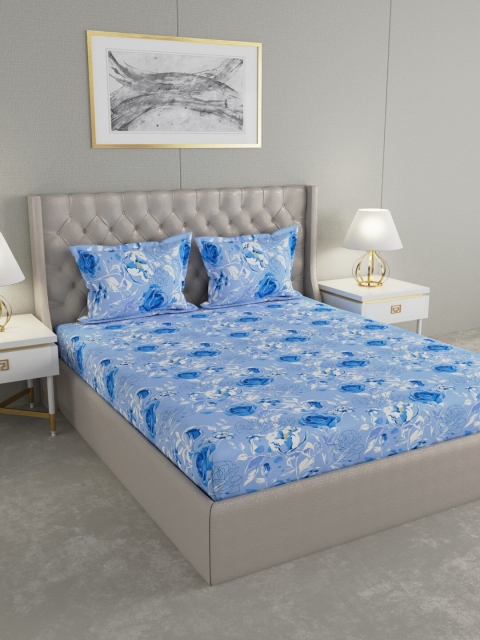 

Raymond Home Blue & White Floral Print 104 TC Cotton Double Bedsheet with 2 Pillow Covers