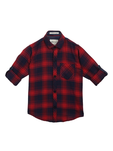 

Aj DEZInES Boys Red & Blue Regular Fit Checked Casual Shirt
