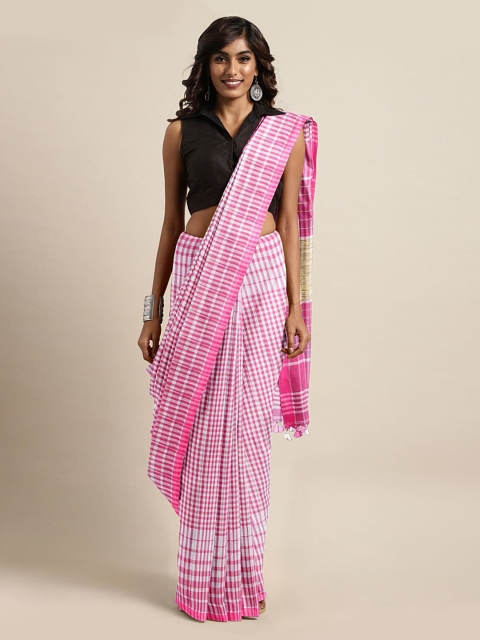 

Mitera Pink Pure Cotton Checked Taant Saree