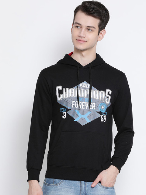 

Genx Men Black Printed Hooded Sweatshirt