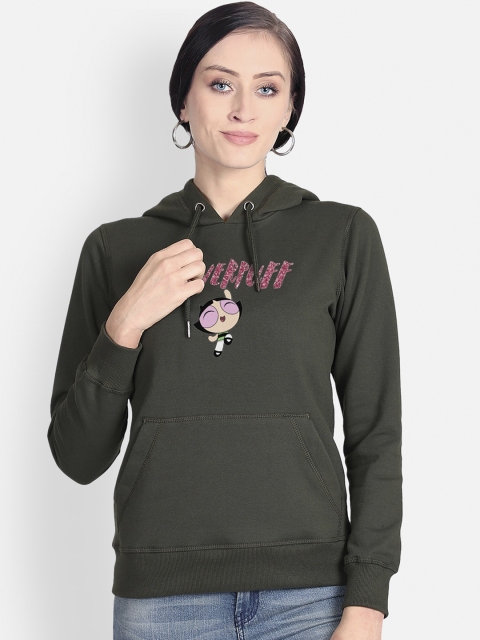 

Free Authority Women Olive Green Powerpuff Girls Printed Hooded Sweatshirt