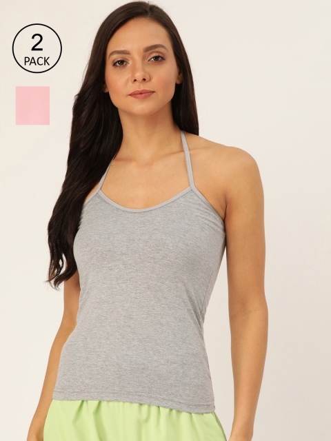 

Lady Lyka Women Pack Of 2 Solid Camisoles, Grey melange