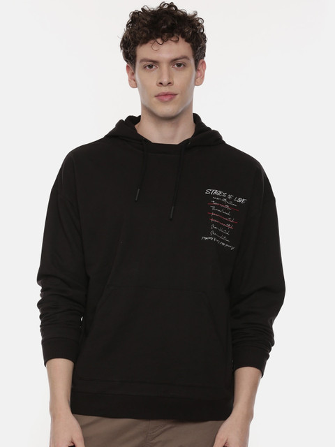 

Breakbounce Men Black & Off-White Solid Hooded Sweatshirt