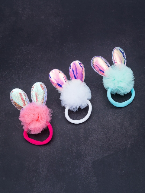 

Golden Peacock Women Pack Of 3 Rabbit Ear Ponytail Holders, White