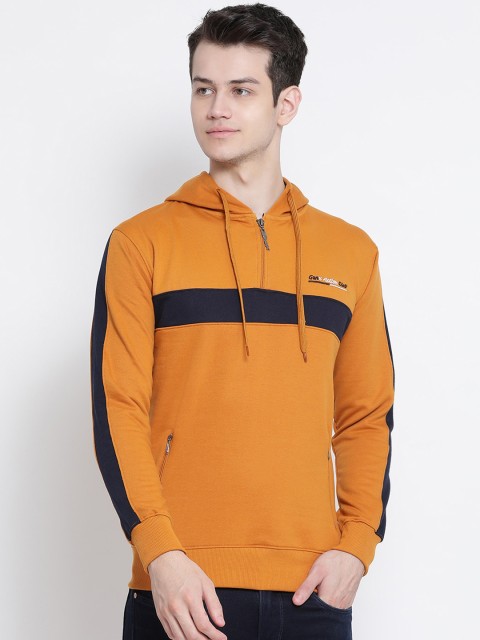 

Genx Men Mustard & Black Colourblocked Hooded Sweatshirt