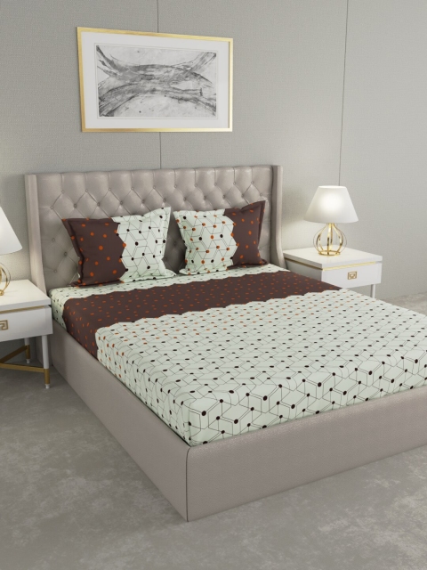 

Raymond Home White & Brown Printed 104 TC Bedsheet With 2 Pillow Covers