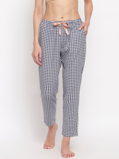 

Enamor Women White & Blue Checked Relaxed Fit Lazy Lounge Pants