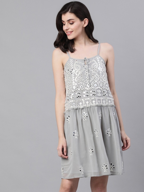 

Ishin Women Grey Printed A-Line Dress