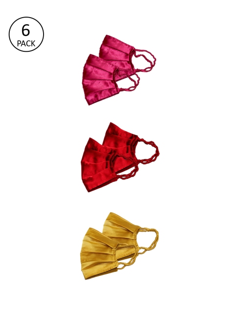 

Bellofox Women Pack of 6 Solid Satin 3-Ply Anti-Pollution Reusable Cloth Masks, Pink