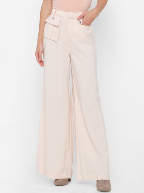 

FOREVER 21 Women Peach-Coloured Regular Fit Solid Parallel Trousers