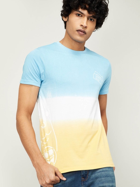 

Smiley World Men Yellow & Blue Colourblocked Round Neck T-shirt