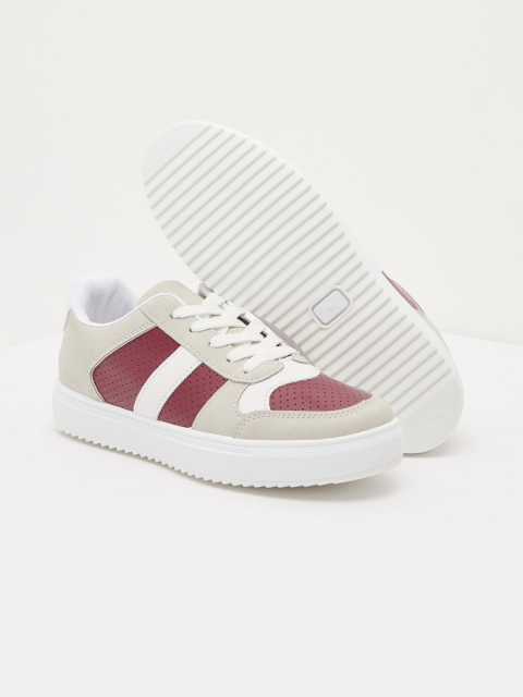 

shoexpress Women Burgundy & Beige PU Walking Shoes