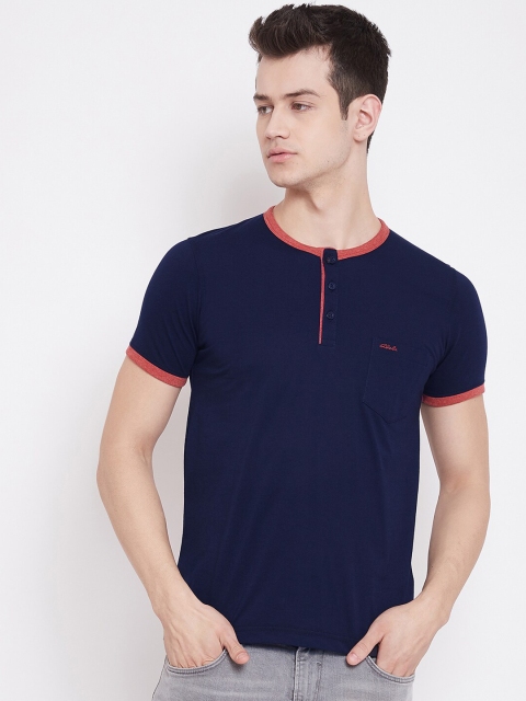 

Adobe Men Navy Blue Solid Henley Neck T-shirt