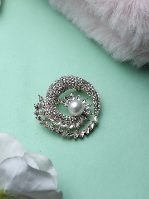

Mali Fionna Women Silver-Toned & White Stone-Studded Brooch