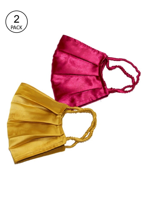 

Bellofox Women Pack of 2 Solid Satin 3-Ply Anti-Pollution Reusable Cloth Masks, Pink