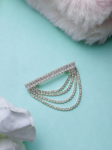 

Mali Fionna Women Silver-Toned & White Stone-Studded Brooch