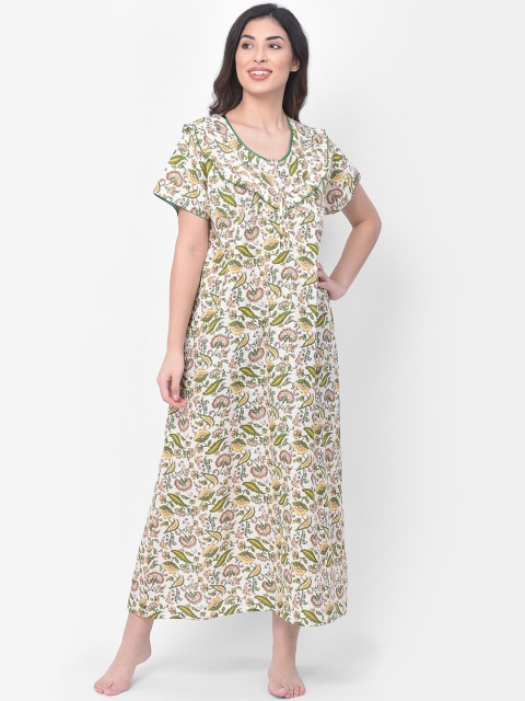 

Clovia Women Off-White & Green Printed Nightdress