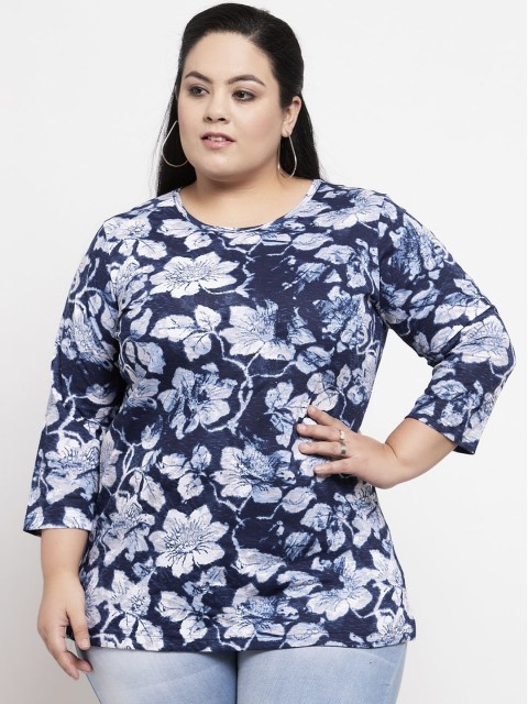 

plusS Women Blue Printed Pure Cotton Top