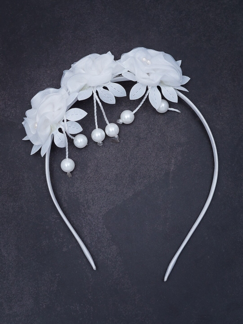 

Golden Peacock White Floral Pearls Stud Hair Band