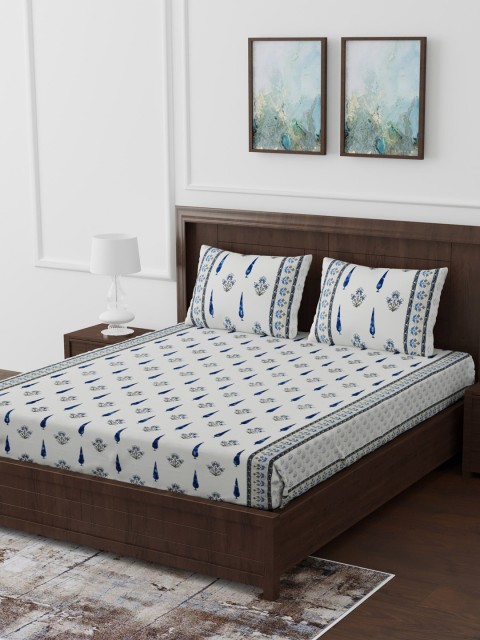 

Gulaab Jaipur Blue & White Ethnic Motifs 330 TC Cotton 1 King Bedsheet with 2 Pillow Covers