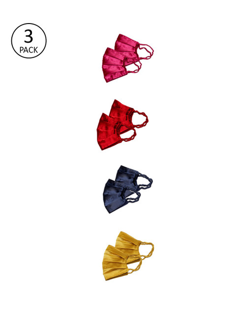 

Bellofox Women Pack of 8 Solid Satin 3-Ply Anti-Pollution Reusable Cloth Masks, Pink