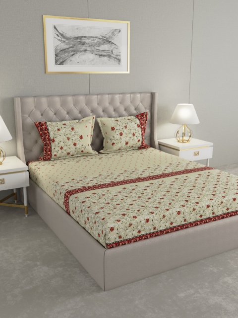 

Raymond Home Beige & Red Floral 104 TC Cotton Double King Bedsheet With 2 Pillow Covers