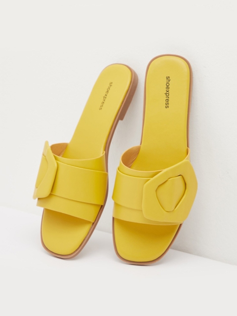 

shoexpress Women Yellow Solid PU Open Toe Flats