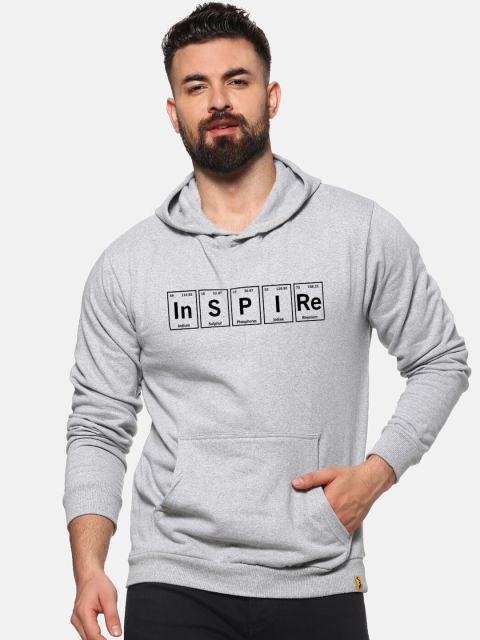 

Campus Sutra Men Grey Printed Hooded Sweatshirt