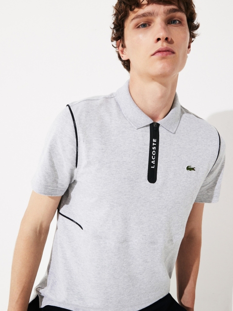 

Lacoste Men Grey Solid Ultra Soft Cotton Zip Polo Shirt