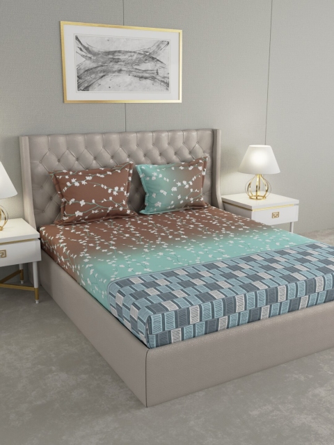 

Raymond Home Brown & Blue Printed 104 TC Double Bedsheet With 2 Pillow Covers