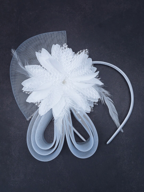

Golden Peacock Women White Fascinator Headband