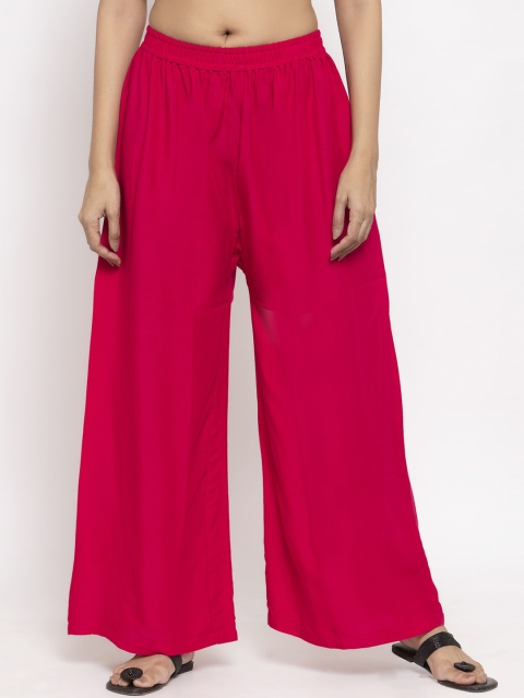 

NEUDIS Women Magenta Pink Solid Wide Leg Palazzos