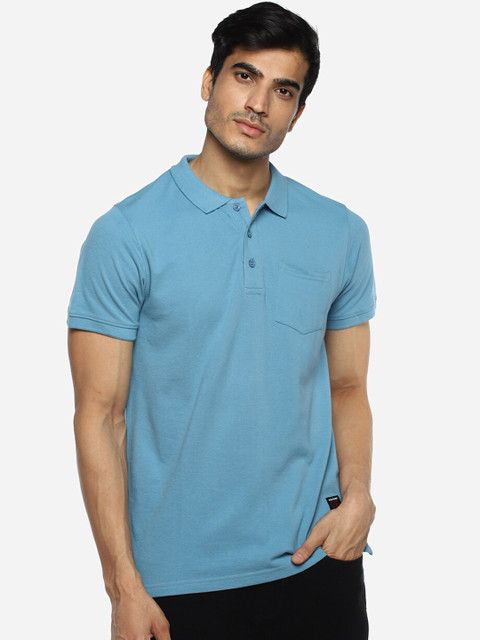 

Red Chief Men Blue Solid Polo Collar Pure Cotton T-shirt