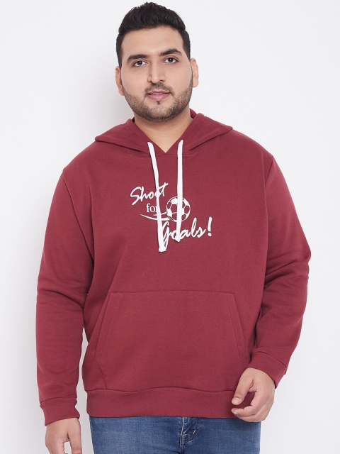 

Instafab Plus Men Maroon Printed Hooded Sweatshirt