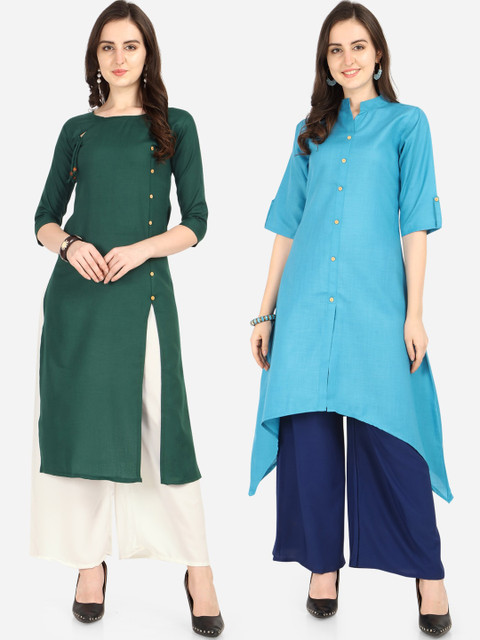 

Florence Women Pack Of 2 Solid Kurtas, Green