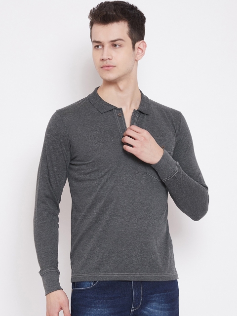 

Adobe Men Charcoal Grey Solid Polo Collar T-shirt