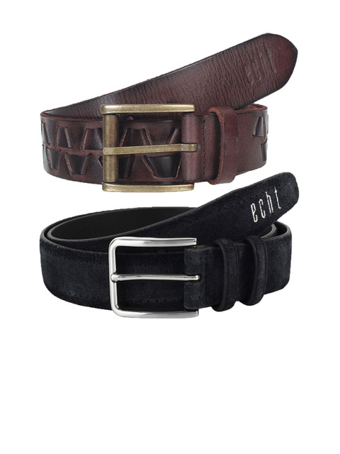 

echt Men Set Of 2 Brown & Black Genuine Leather Belts