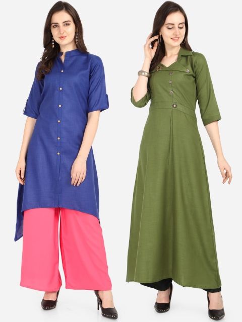

Florence Women Pack Of 2 Blue & Green Solid A-Line Kurta